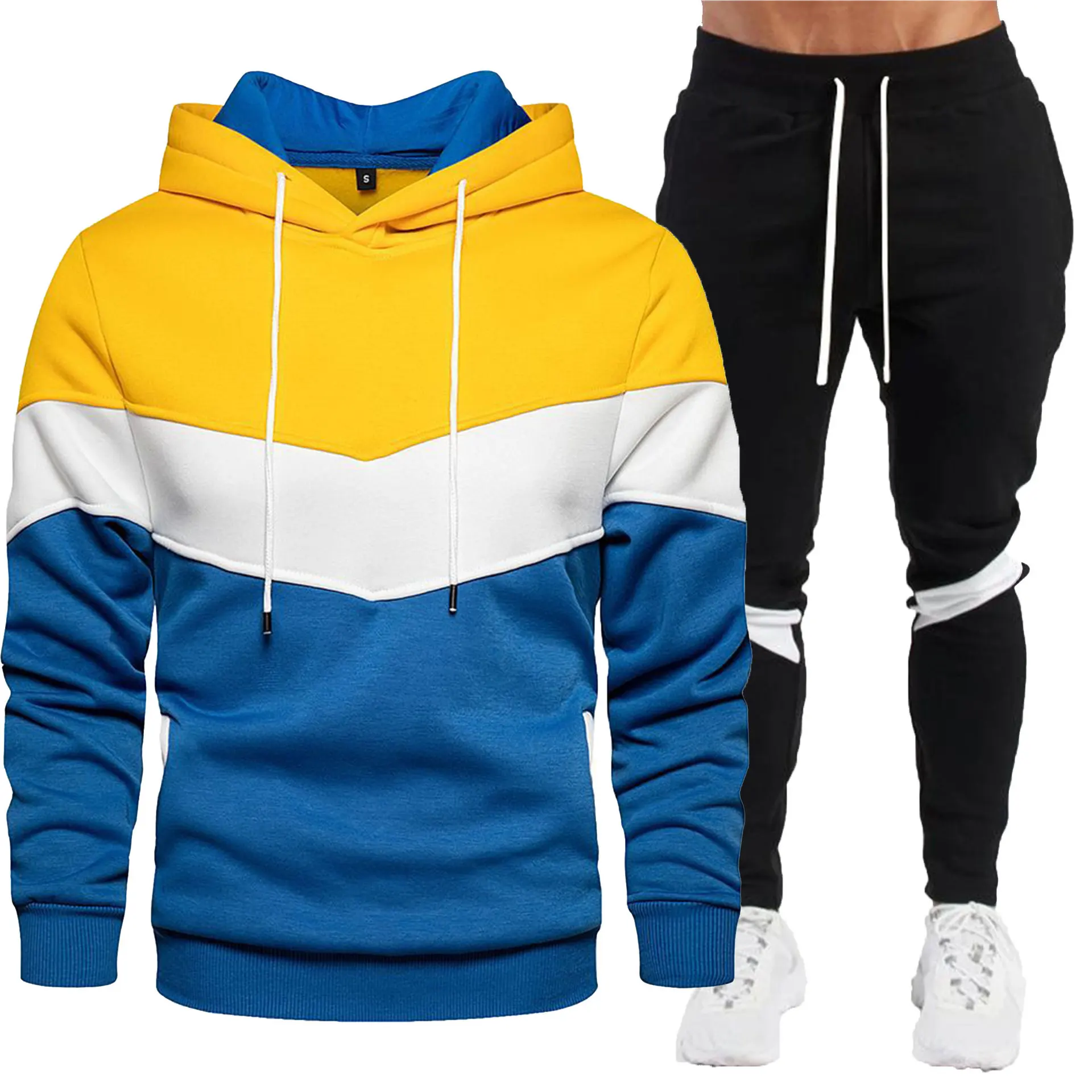 

2025 hooded sports suit men's casual running fitness trend suit hooded sweatshirt long pants two-piece set