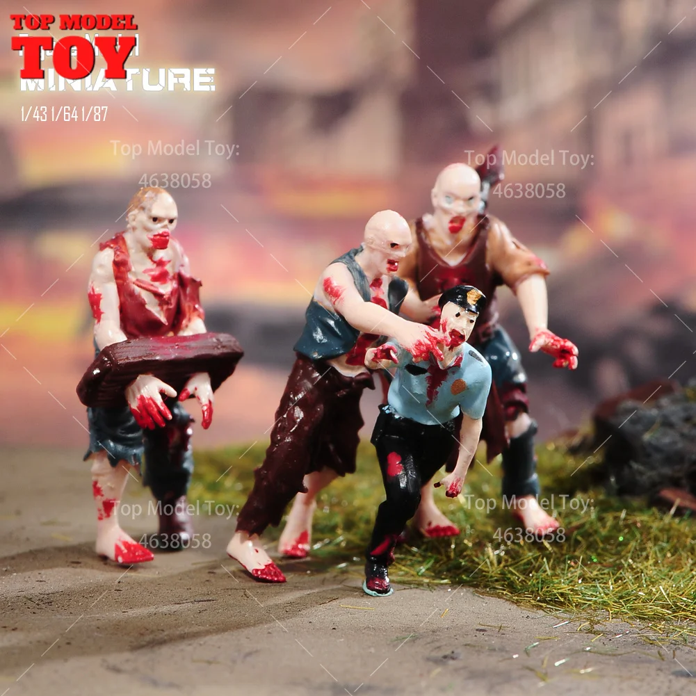 Painted Miniatures 1/64 1/43 1/87 Walking Prisoner Uncle Zombie Man Scene Figure Dolls Unpainted Model For Cars Vehicles Toy