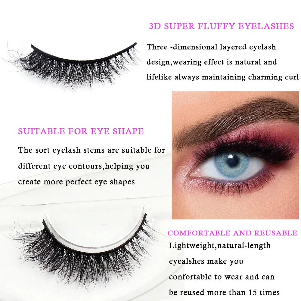 LEHUAMAO Maquiagem cils courts en vison naturel cils vaporeux moelleux Volume 12mm-15mm faux cils Extension de cils maquillage