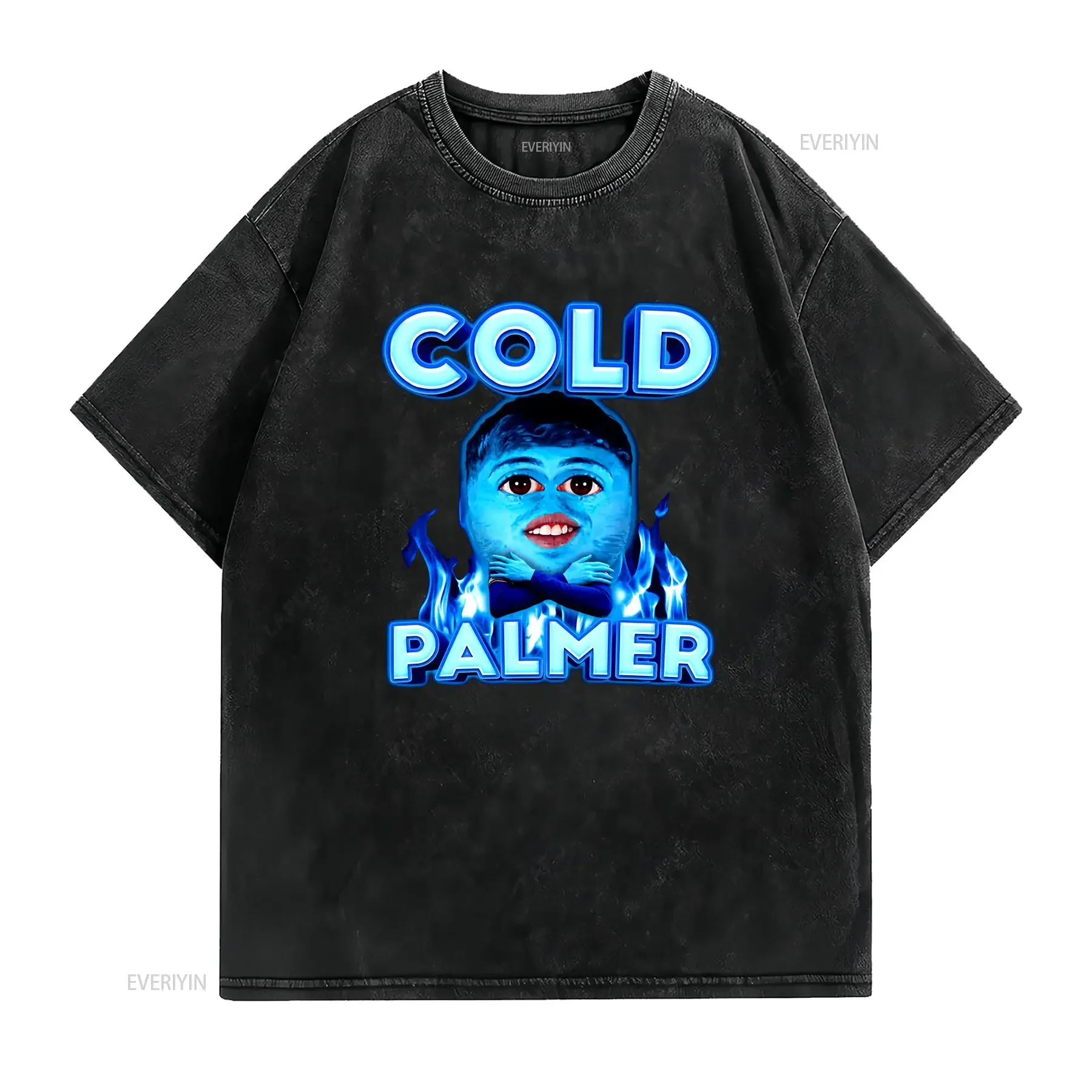 تي شيرت Cold Palmer Cole M قطن تي شيرت Fun Meme عتيق مغسول برسومات متعددة الاستخدامات كاجوال مريح وناعم للجنسين #2