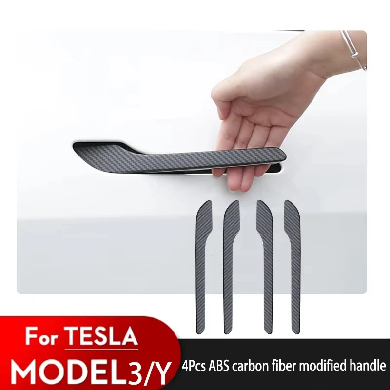 

For Tesla Model 3 Y 2017 - 2023 4pcs Car Door Handle Sticker Door Wrap Cover Paste Accessories Carbon Fiber ABS