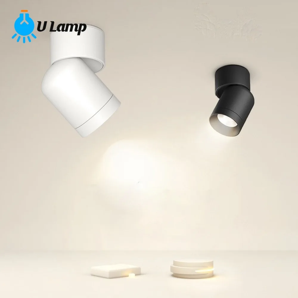 

7 Вт 12 Вт монолитный блок светодиодов регулируемый угол вращения поверхностный монтаж фотовспышка белая черная одноголовая круглая лампа для украшения магазина дома