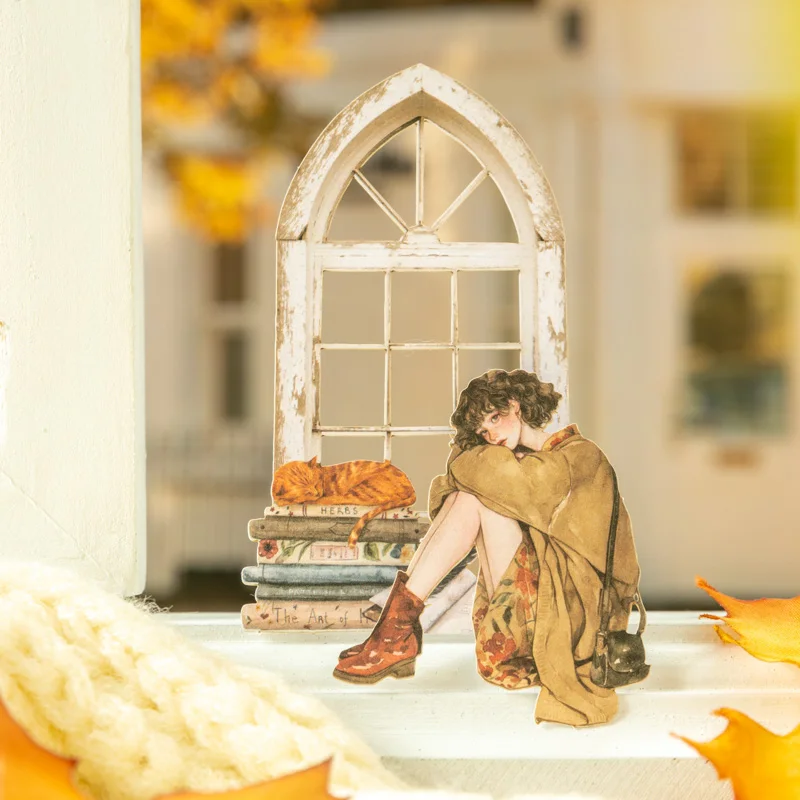 Card Lover 10 Pcs [Window Girl Series] Window Frame Character Account Stickers Writing Paper Scrapbooking Material Scrapbook Kit