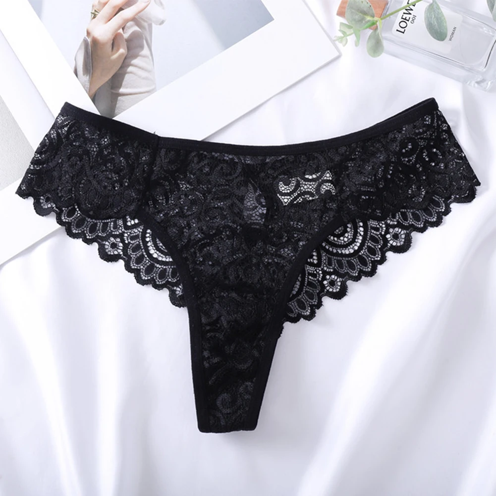 

Women Lace Panties Sexy See-Through G-string Hollow Thong Low Waist Transparent Briefs Lingerie Lenceria Calzones