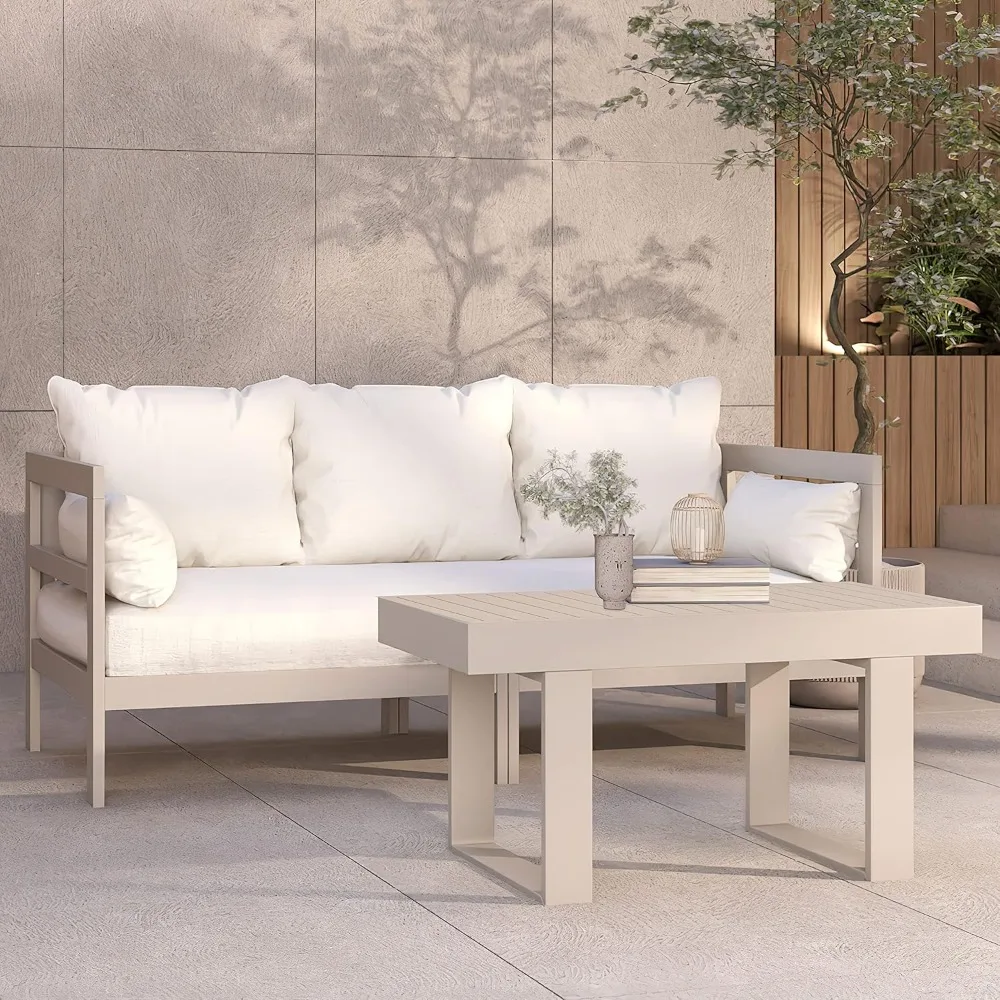 

Outdoor Sofa Patio Furniture Set, Modern Wood Couch with Cushions and Coffee Table, Customized