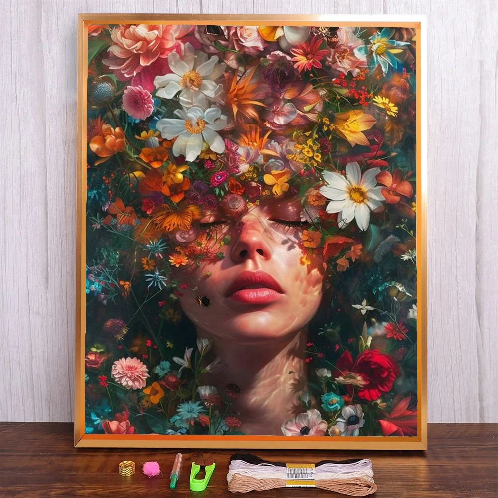 

11CT Full Pattern Cross Stitch Kits Adults Embroidery Needlework Set Flower Women Prints Cloth Cotton Thread DIY Handmade Crafts