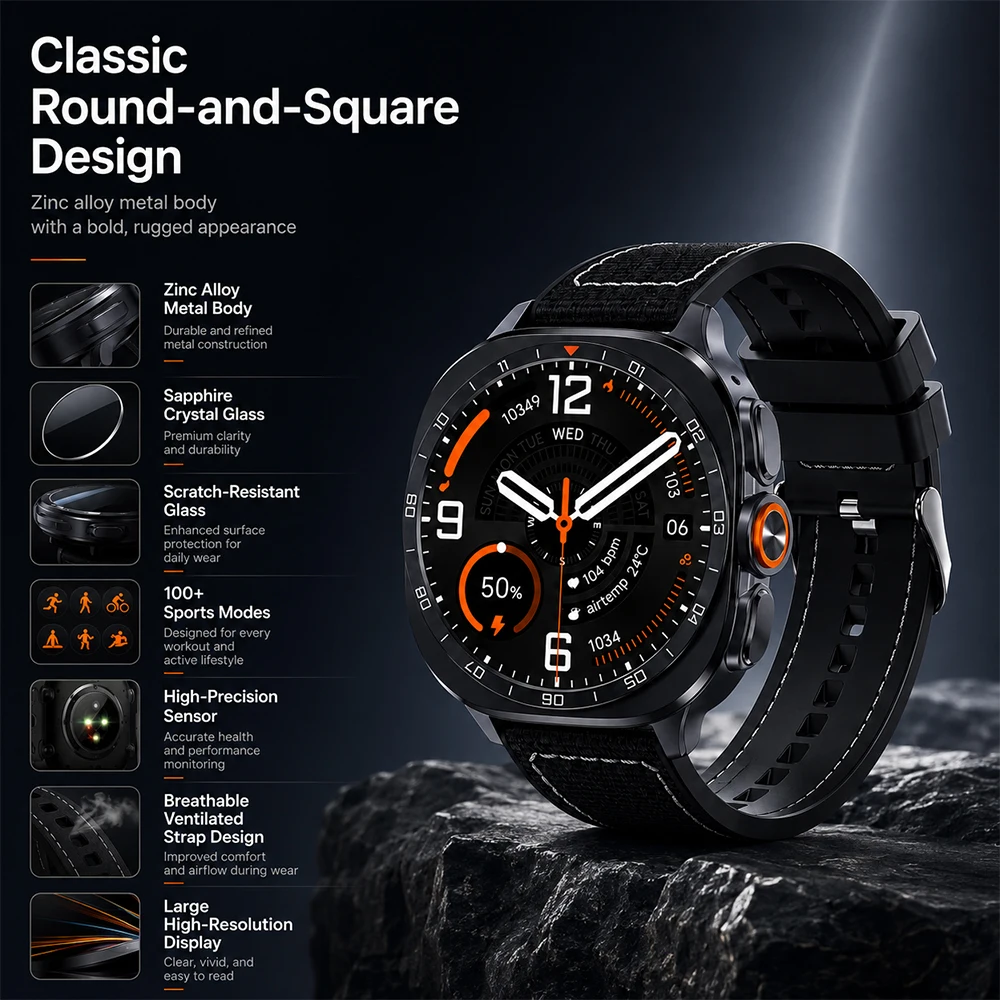 New Smart Watch Ultra 2 HD Screen, IP68 Waterproof High-Precision Sensors Round-in-Square Design – Compatible with Android & IOS