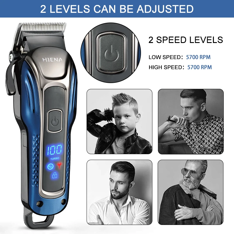 HIENA Hair Clippers Smart Display 3000mah Powerful Battery Hair cutting machine 4 speed adjustment Barber shaving hair trimmers