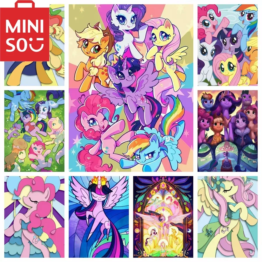 

MINISO алмазная живопись милый мой маленький пони 5d полный мультфильм единороги каваи животное искусство девушка подарок «сделай сам» мозаика домашний декор