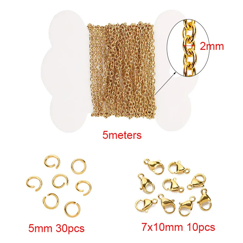 5meters 1 1.5 2 2.5 mm Stainless Steel Link Chains Bulk Lobster Clasps Jump Rings Lot for Diy Necklace Bracelet Jewelry Making