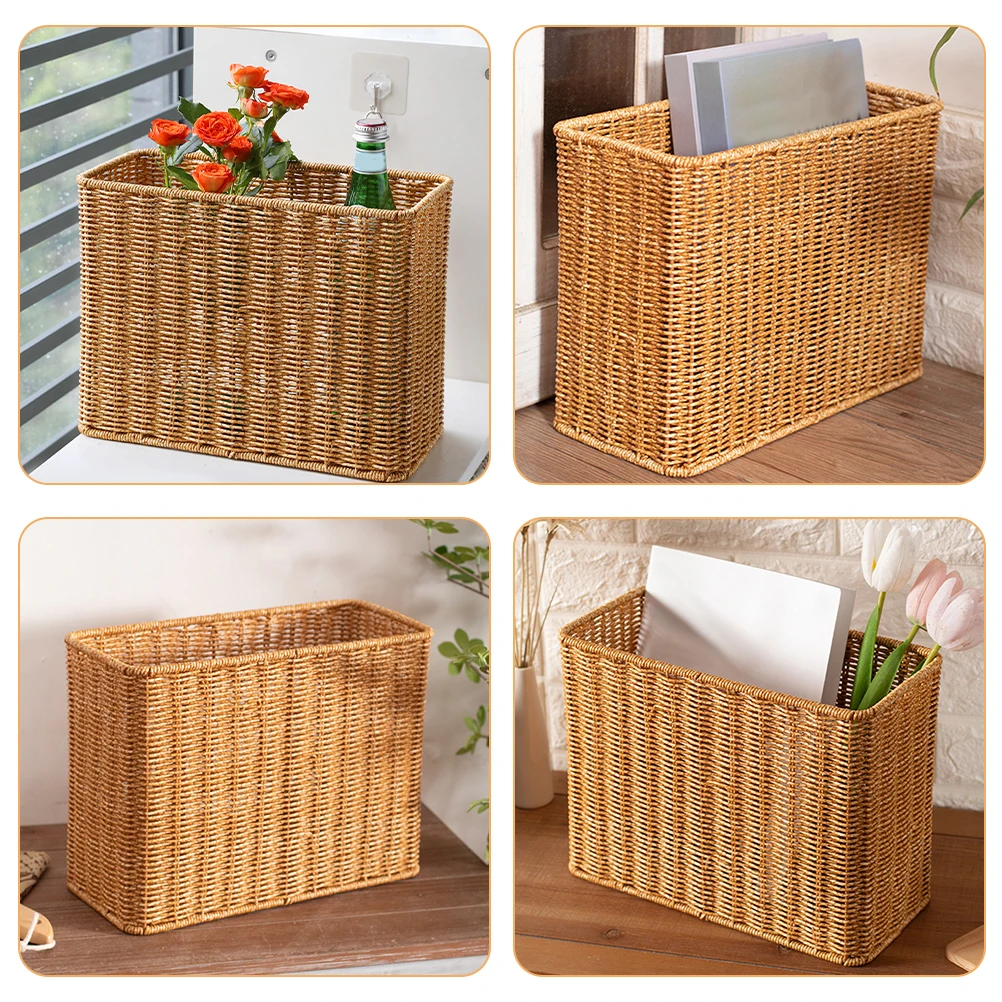 

Narrow Tall Storage Basket Large Capacity Desktop Organizer Rustic Style Decorative Baskets for Kitchen Bathroom Living Room