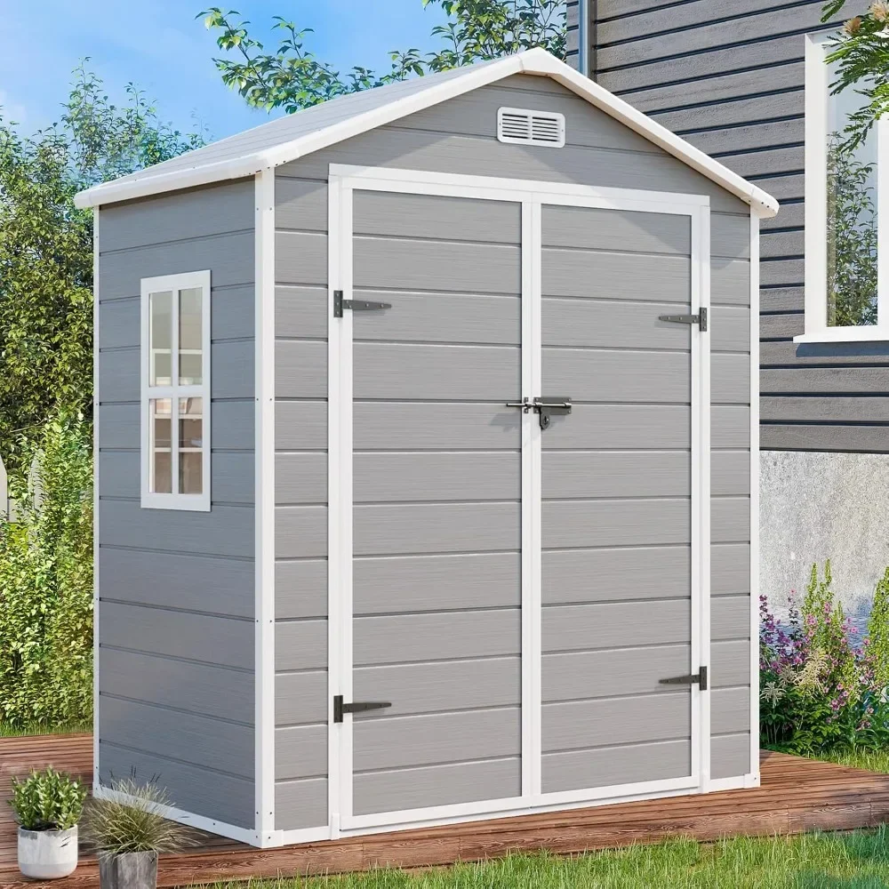 

6x3 FT Resin Storage Shed, Waterproof Outdoor Storage Shed with Floor, Window, Double Lockable Doors & 2 Vents,