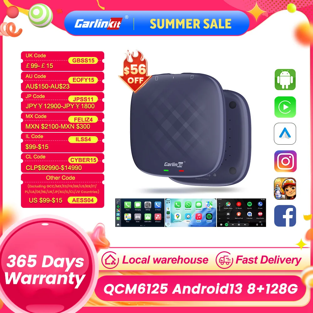 

CarlinKit CarPlay Android 13 TV Box QCM6125 Octa-core Wireless CarPlay Android Auto Smart Car Ai Box for Video 4GLTE 6G 8G+128G
