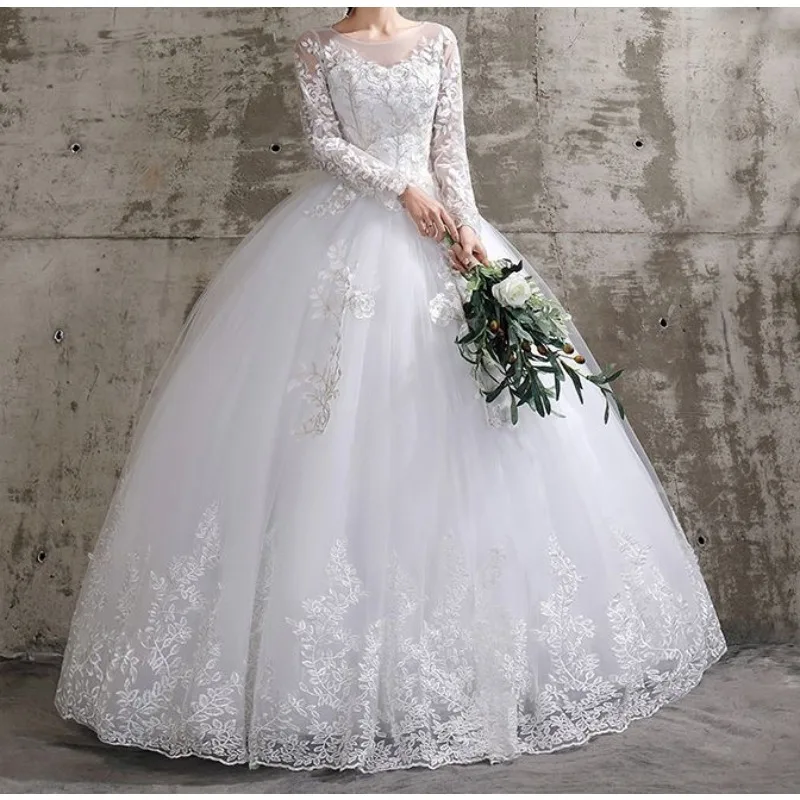 تخصيص فستان الزفاف نمط العروس زائد حجم زهرة فساتين الزفاف حالمة كامل الأكمام الزفاف الدانتيل يصل فساتين الكرة أثواب