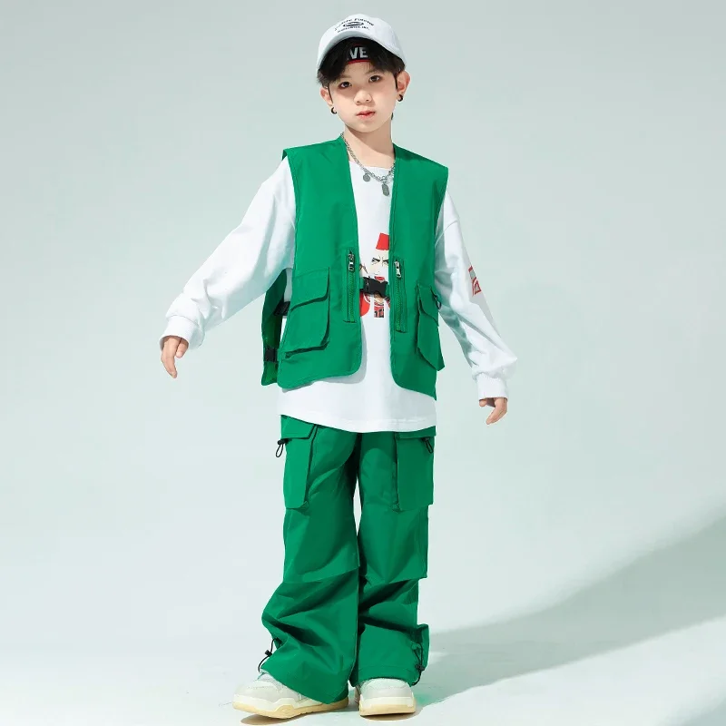Grüne Hop Kleidung Mädchen Feste Weste Cagro Hosen Jungen Street Dance Jogger Kind Streetwear Kinder Kostüme Jazz Bühne Kleidung