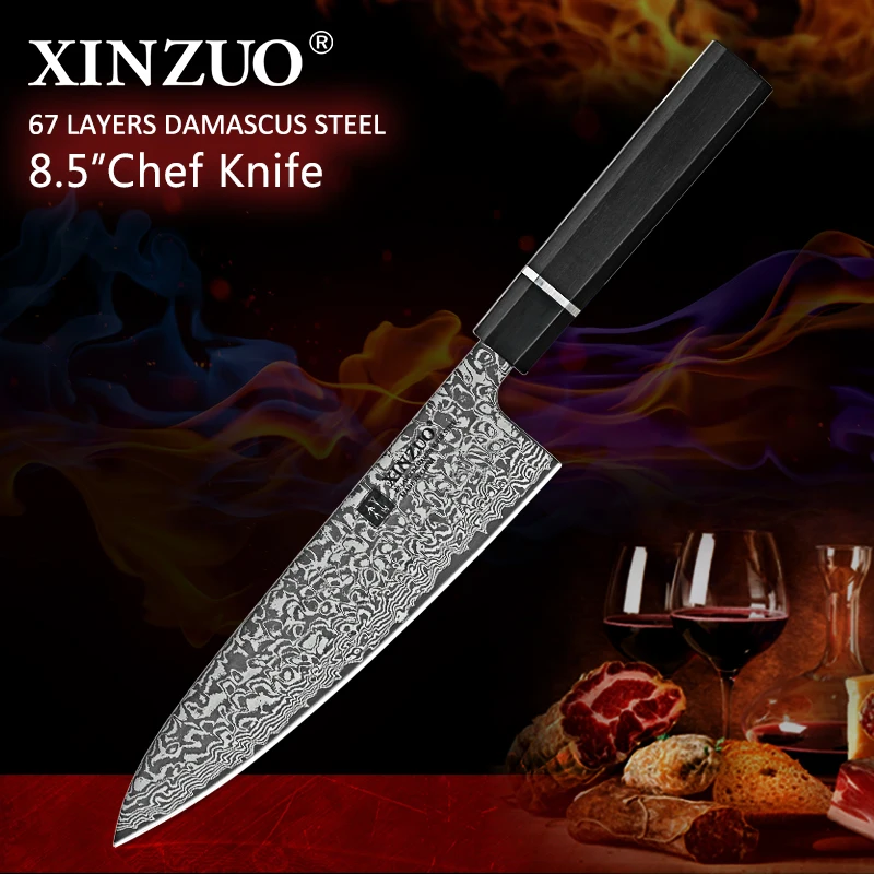 

XINZUO 8,5-дюймовые профессиональные ножи шеф-повара, японская дамасская сталь, высокоуглеродистая нержавеющая сталь, овощной нож Santoku, кухонный нож, бренд