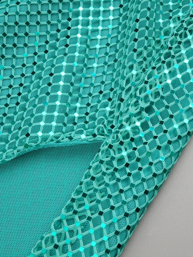 VC Fashion Teal Long Prom Dress Glitter Netfish Mesh Patchwork Strapless High Slit Pearls Flowers Details Evening Party Gowns