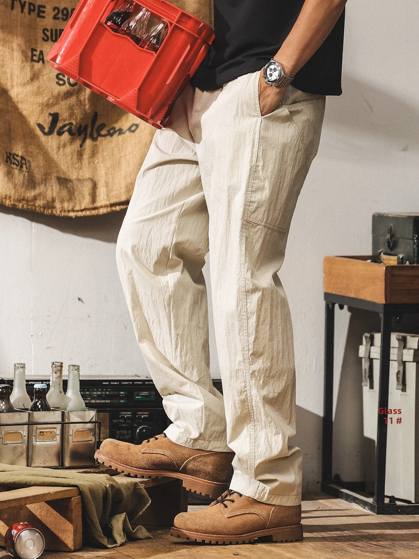 

Мужские летние тонкие свободные прямые повседневные брюки в американском стиле ретро, длинные брюки Qui Dry, рабочая одежда, повседневные брюки