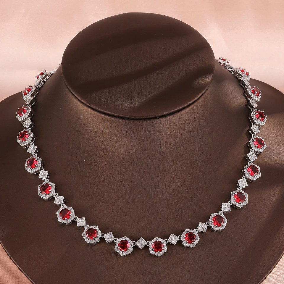 ZAKOL Bunte Geometrische Glänzende Kubische Zirkonia-Kette Tennis-Halskette für Damen, Wunderschöner Luxuriöser Vollbesetzter CZ-Schmuck für Hochzeiten und Partys – Detail 7