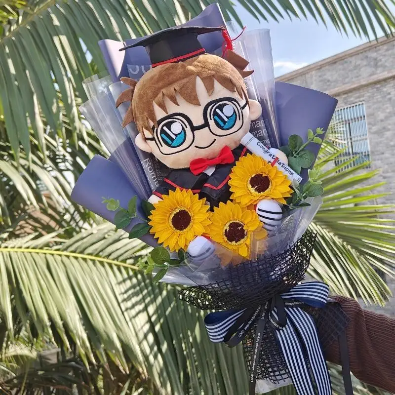 Original süße Cartoon Detektiv Conan Kidd Abschluss Cartoon Plüsch Puppe Blumenstrauß Geschenk Plüsch Anime Peripherie Abschlussgeschenk