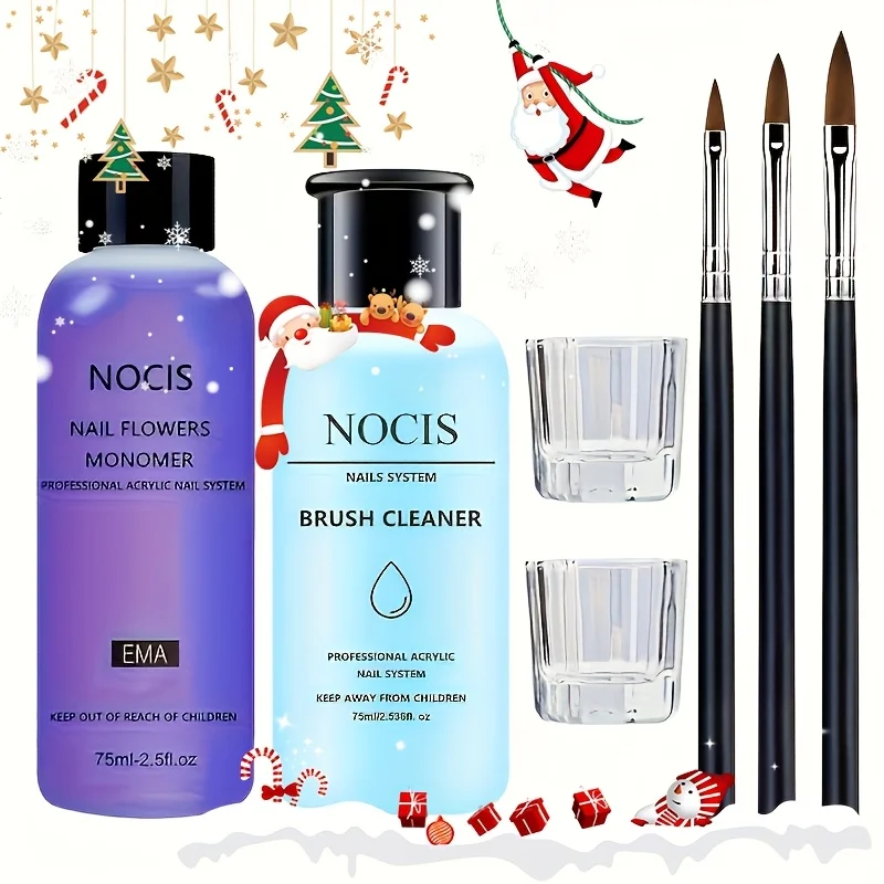 

2.03oz Advanced Acrylic Brush Cleaner And 2.03oz Professional Acrylic Nail Liquid with 3 Size Acrylic Brushes for Acrylic Powder