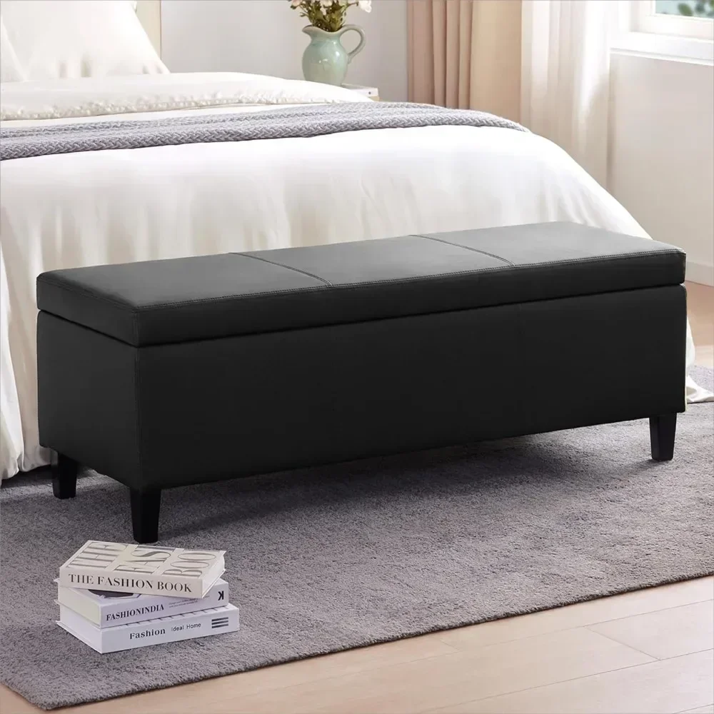 Faux Leather Storage Ottoman Bench 50.3 Inch Extra Long PU Upholstered Bedroom Bench with Large Storage Space, Ottomans