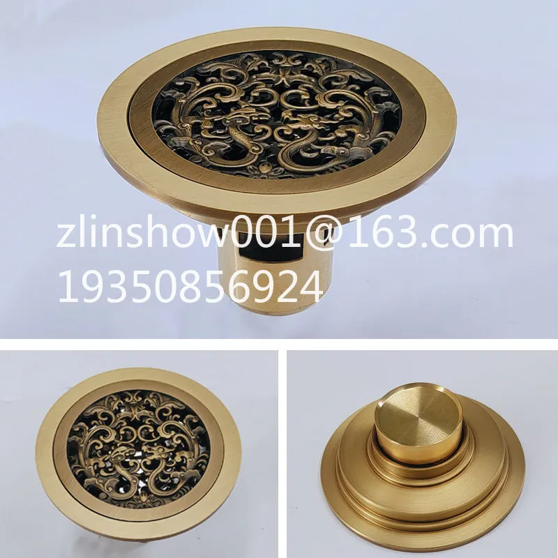 Brass copper deodorant toilet, floor drain shower room bathroom, sewer balcony floor drain cover, deodorant floor drain 10cm