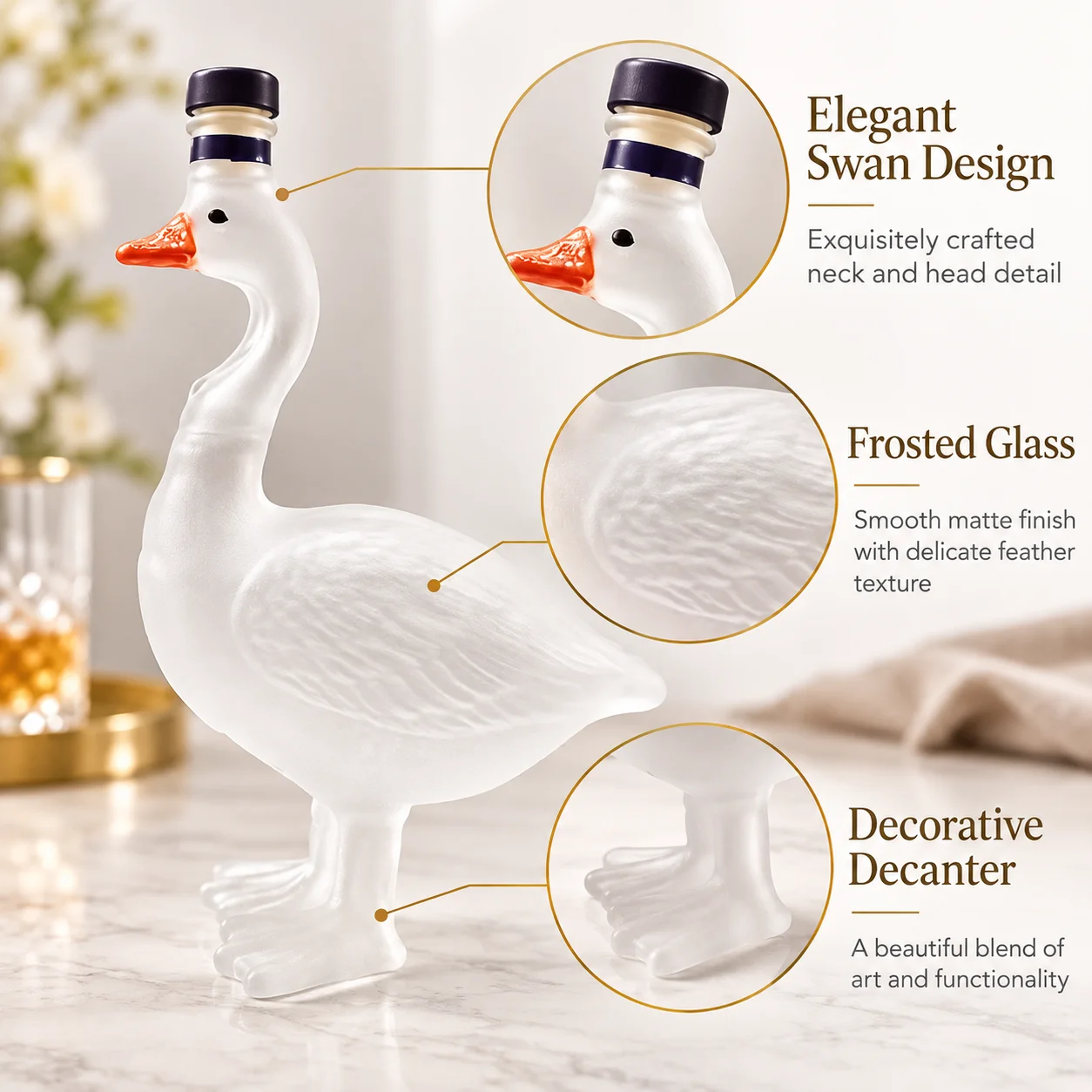 Goose Shaped Glass Whiskey Decanter, Novelty Animal Shape Liquor Wine Bottle for Vodka Storage, Home Bar Tabletop Decor Ornament