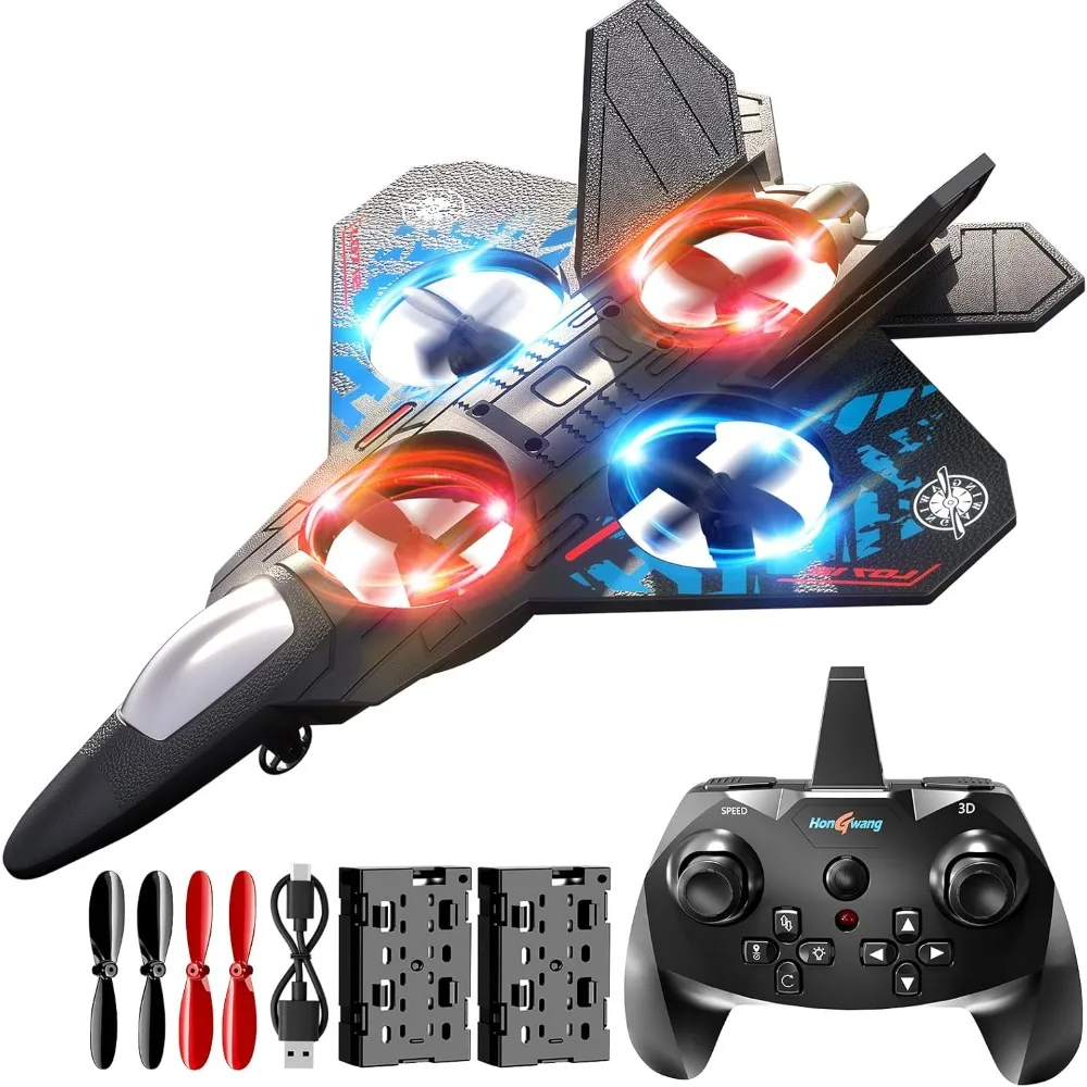 Aviones RC para niños de 4 a 8 años: Fighter Jet con luz y 360 °   Velas, juguete clasificado G