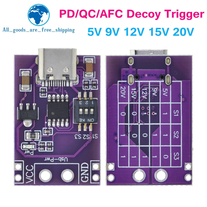 DIYTZT PD/QC/AFC Fast Charge Decoy Trigger Support 5V 9V 12V 15V 20V Fixed Voltage Output Type-C USB For Phone Solar