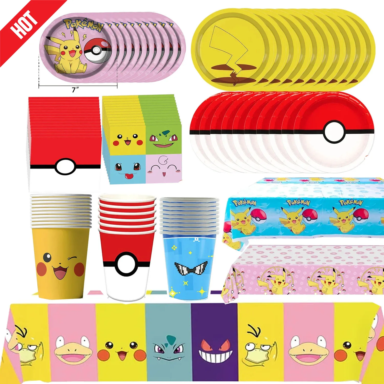 

Pokemon Tableware Pikachu Birthday Decoration Party Supplies Waterproof Tablecloth Disposable Plate Paper Cup Napkin Wedding Toy