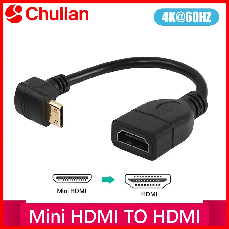 Mini HDMI To Female HDMI Extension Cable 90 Degree Elbow Adapter For TV Box/Stick Camera PS4 PS5 Xbox 4K 2K Converter Short Wire