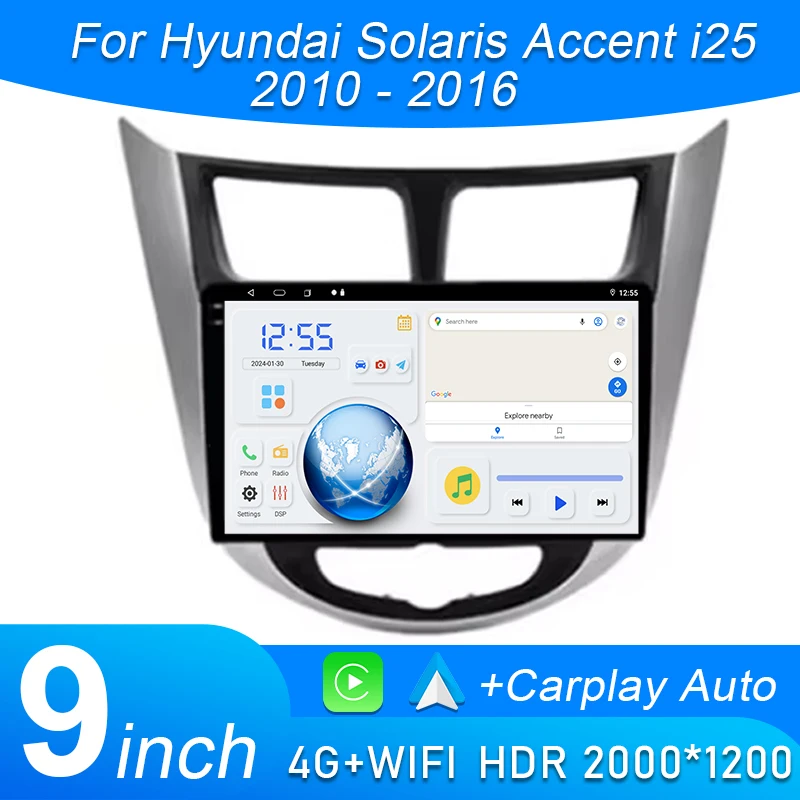 

Android 15 Carplay Car Radio For Hyundai Solaris Verna Accent 1 2010 - 2016 Multimedia Player 2 Din GPS 4G WiFi DVD Head Unit