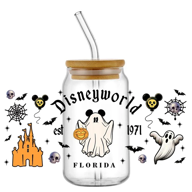 

Miniso Cute Stitch New Mixed Design Halloween Mickey UV DTF Cup Mug Wraps Car Sticker 3D Decal For 16oz Libbey Cup