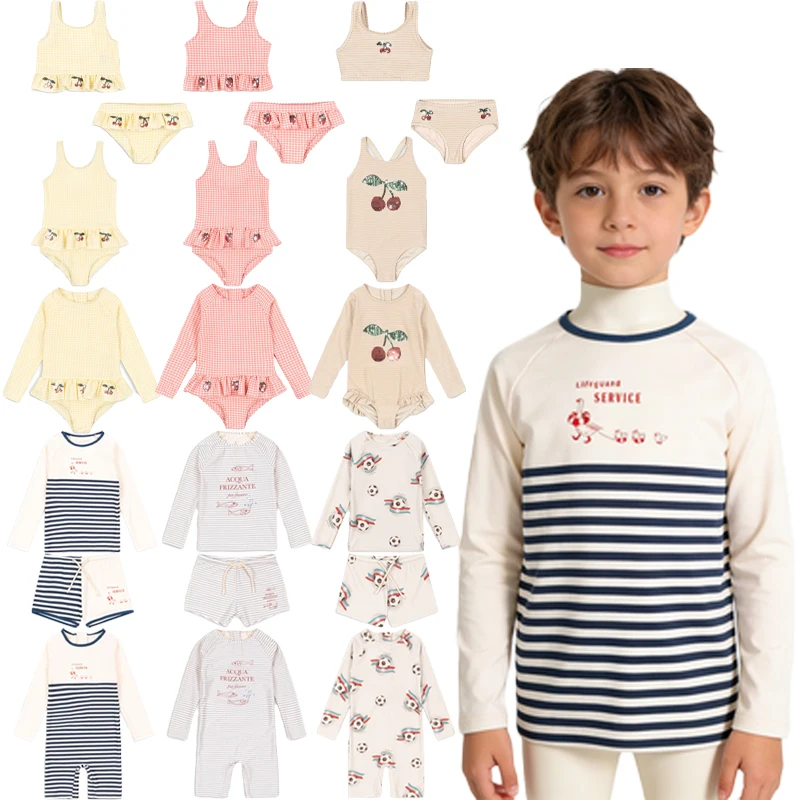 

Children's Swimsuit Set 2026 New Summer KS Boys' Long Sleeved Top and Shorts Set Girls' Bow Tie One-piece Swimsuit