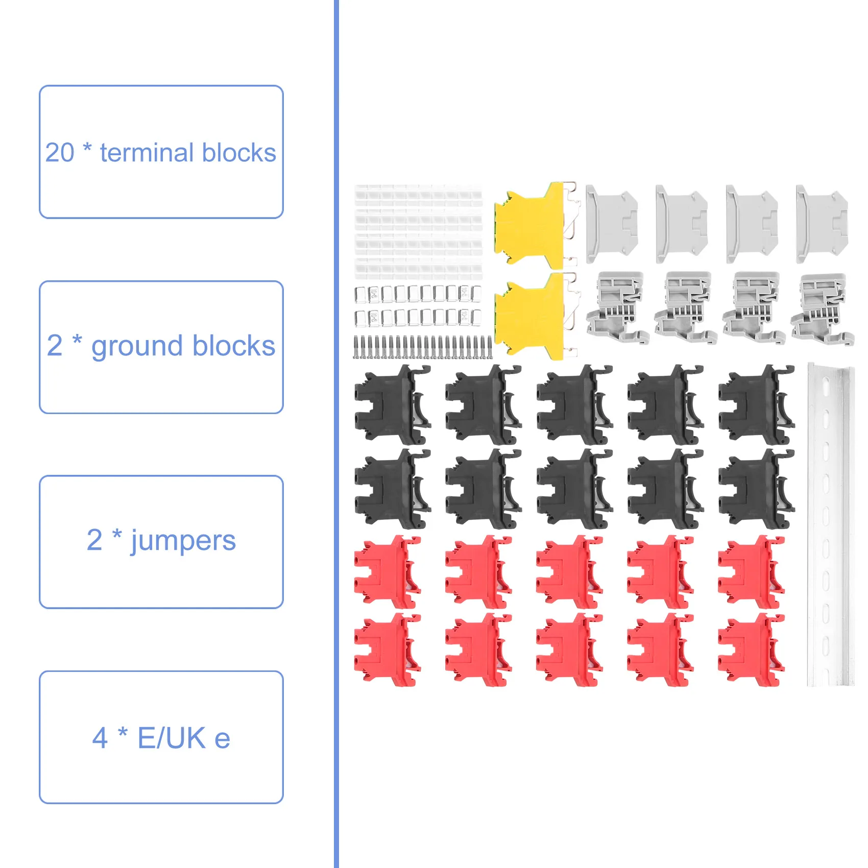 DIN Rail Terminal Blocks Kit Terminal+Ground Blocks+Aluminum Rail+End Brackets+End Covers+Jumpers Kits
