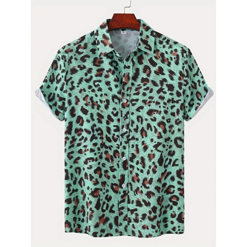 Lightweight Summer Casual Multi Style Hawaiian Shirt For Men Grey Leopard Animal Print Short Sleeve Aloha Camisa