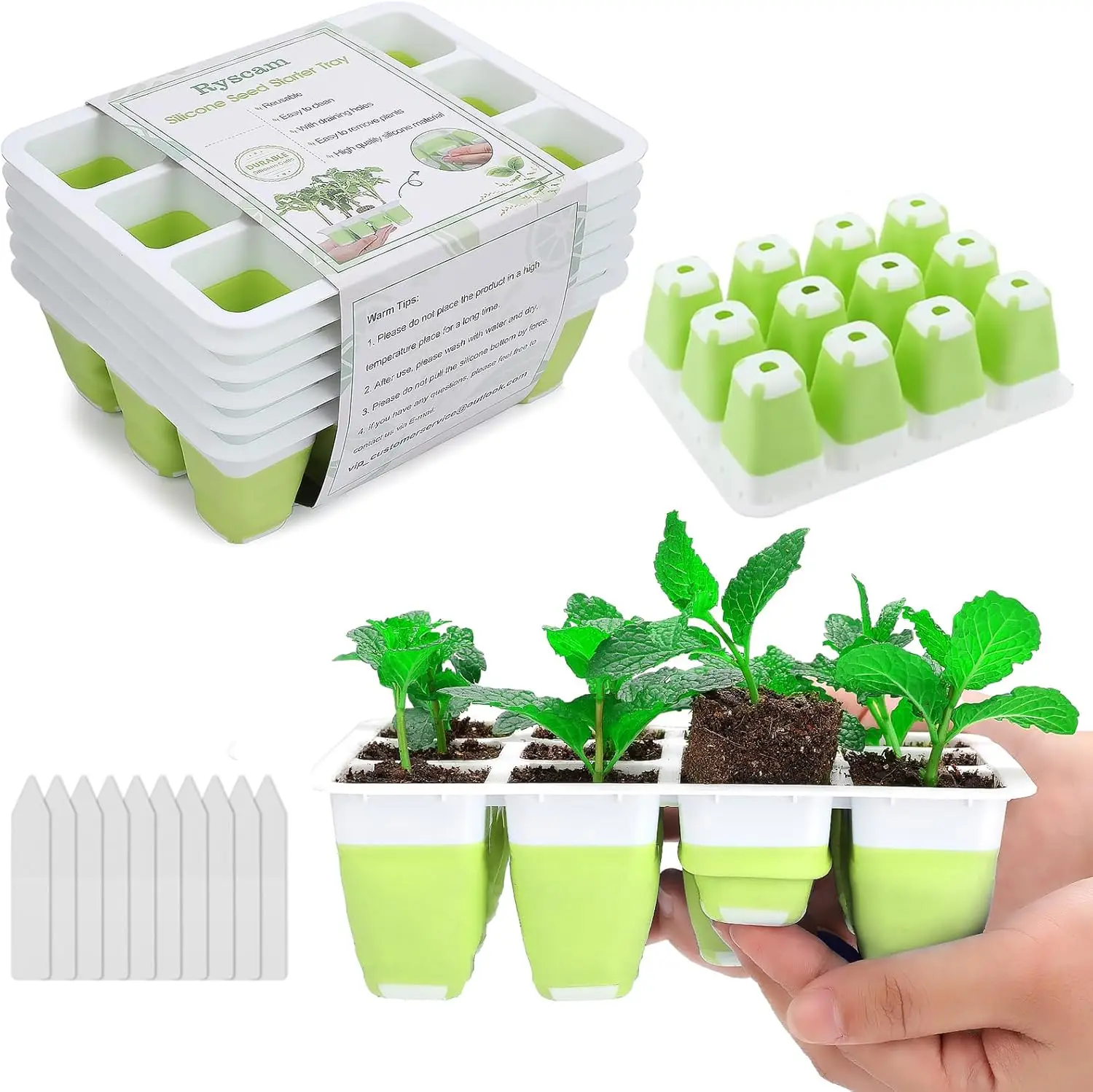 

72-Cell Silicone Seed Starter Kit, Reusable Seedling Trays with Flexible Pop-Out Cells for Easy Transplant