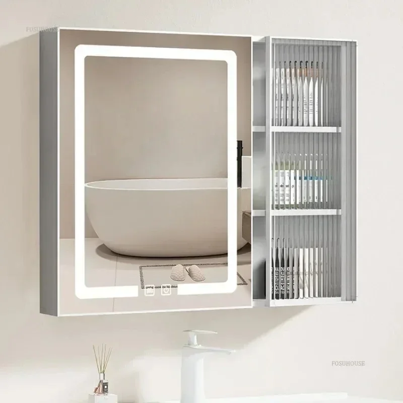 A  Modern Aluminum Alloy Bathroom Smart Mirror Cabinets Separate Wall-mounted Integrated Organizer Storage Cabinet Bathroom