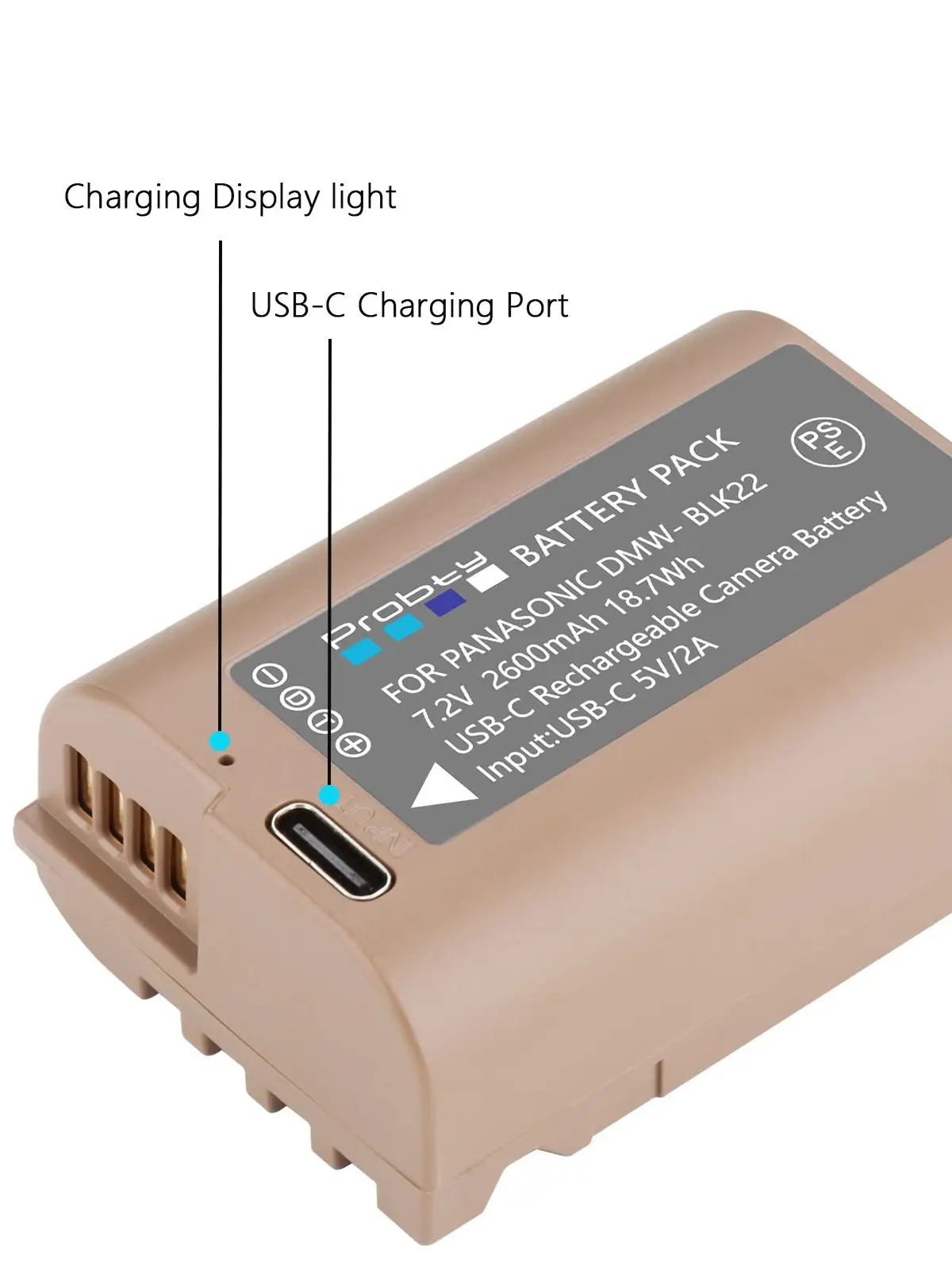 Akumulator zamienny USB-C 2600mAh DMW-BLK22 do Panasonic LUMIX GH5 / S5, do LUMIX G5 II, S5 IIX, GH7, GH6, S9, G9 II — zdjęcie produktu 7