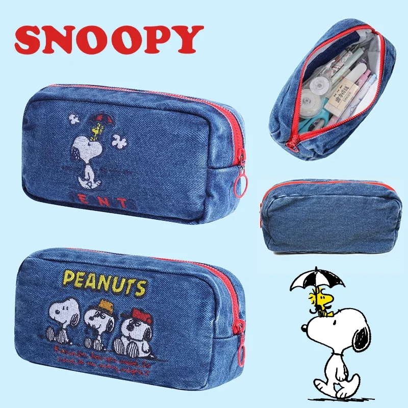 Snoopy Pencil Case Denim Anime Cartoon Boys Girls Large Capacity Zipper School Supplies Cute Kids Storage Pen Bag scatola di cancelleria