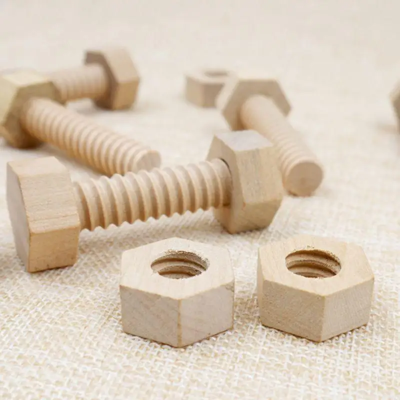 Q0KB 3 Pcs Child Wooden Screw Nut Building Assembling Blocks Hands-on Teaching Aid Early Educational Puzzle