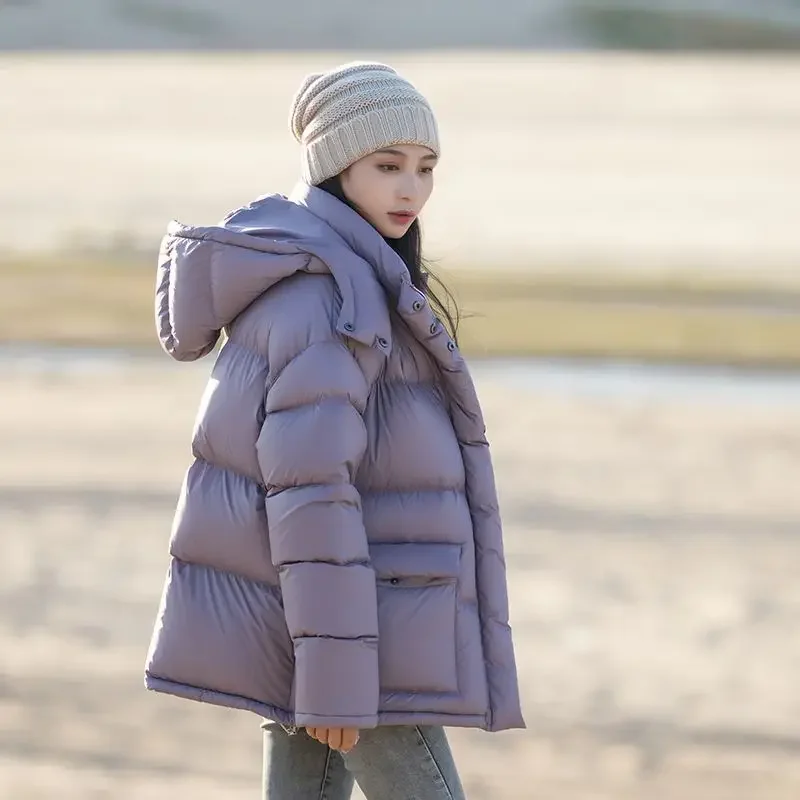 

2024 Winter Women's Hooded Standing Collar Thick and Warm White Duck Down Jacket for Coat Bread Fashion F290