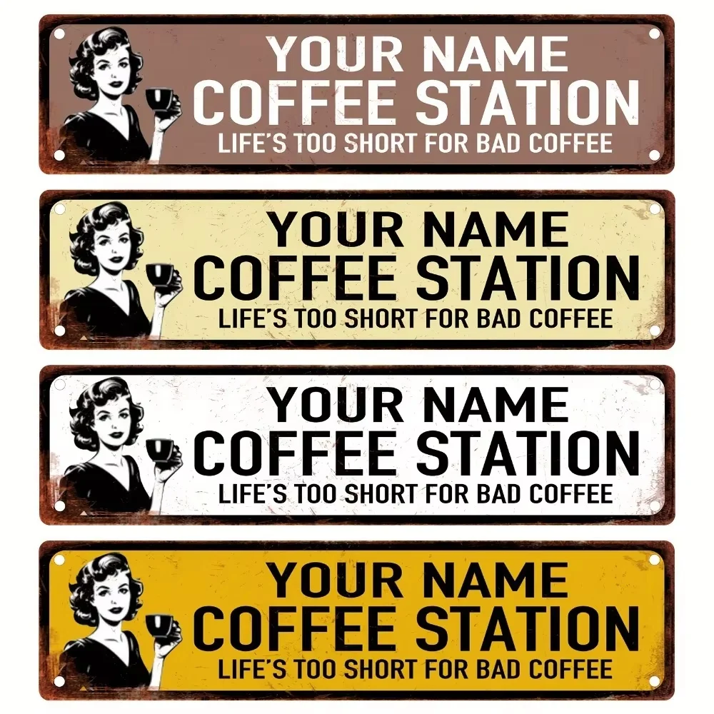 Glossy Custom Your Name Station Vintage Marker, Weathered Metal Sign For Home Cafe Office Bar Wall Ornament