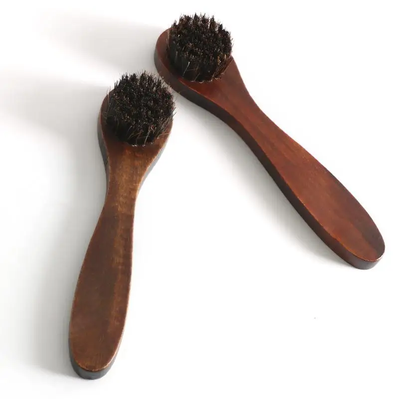 Long Handle Horse Hair Shoe Brush Soft Leather Cleaning Brush Round Head Shoe Cleaner Household Tool