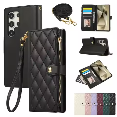 Crossbody Leather Phone Case For Samsung Galaxy S25 S24 Ultra S23 FE S22 S21 Plus A16 A06 A26 A36 A56 A55 A15 A35 Wallet Cover