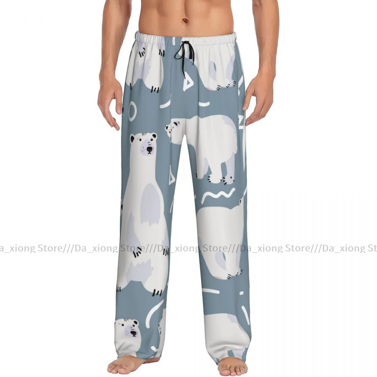 Mens Casual Pajama Long Pant Loose Elastic Waistband Cute Polar Bear Cozy Sleepwear Home Lounge Pants