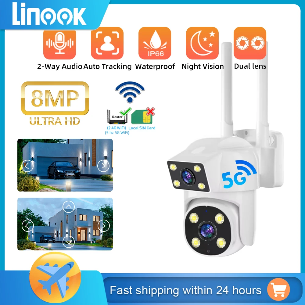 Linook O-KAM 8MP 4K lente dupla 2.4hz 5Ghz ao ar livre à prova d' água conexão WIFI câmera de televisão de circuito fechado Proteção de segurança IP