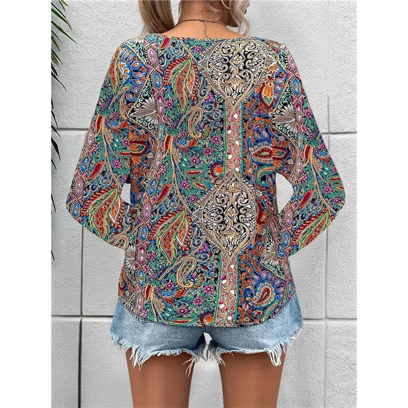 

НОВИНКА-женские повседневные блузки с v-образным вырезом и длинными рукавами в богемном стиле, рубашки