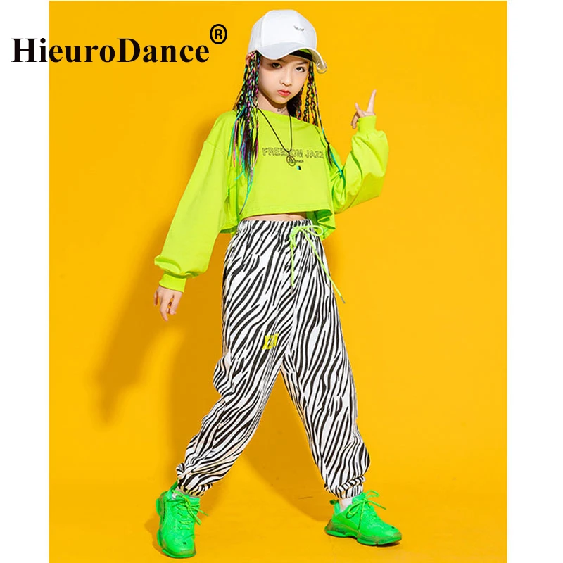 Zebra Streifen Hip Hop Mädchen Kinder Crop Top Jogger Street Dance Kleidung Set Kinder Jazz Streetwear Mädchen Bühne Kostüme für Jungen